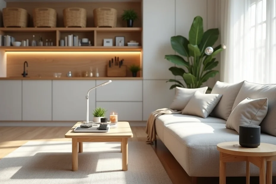 Modern cozy living room with several small home upgrades visible